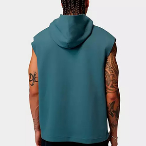 เสื้อฮู้ดแขนกุดผู้ชาย สีพื้น มีกระเป๋า ผ้าเฟรนช์เทอร์รี่ สวมใส่สบาย ทรงปกติ เหมาะสำหรับฤดูร้อน สีเขียวอมฟ้า ผ้าฝ้าย 100% - Product Image 4