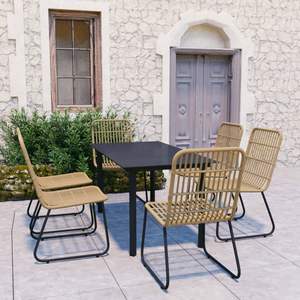 Conjunto de Comedor de Ratán Sintético Negro y Roble con Acero con Recubrimiento en Polvo y Vidrio para Jardín - Product Image 1