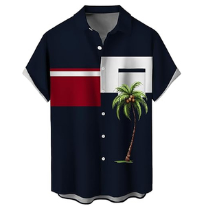 Camisas de Playa para Hombre, Verano, Resort, Twill, 100% Poliéster, Estampado Hawaiano, Corte Ajustado, Manga Corta, Casual, con Botones, Transpirable, Secado Rápido - Product Image 1