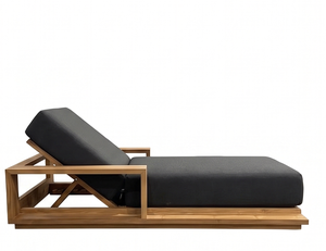 Tumbona Moderna de Madera de Teca Tio con Cojín de Poliéster Negro, Tumbona Reclinable para Exteriores, Diseño Contemporáneo - Product Image 3