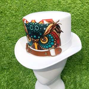 หมวกหนังสีขาวทำมือคุณภาพพรีเมียม ดีไซน์นกฮูก สำหรับทุกเพศ ของขวัญสุดพิเศษ - Product Image 2