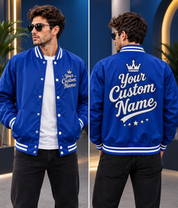 Chaqueta Bomber Azul de Lona con Nombre Bordado Personalizado para Hombre, Estilo Preppy, Resistente al Viento, con Logotipo Frontal, Ropa de Invierno - Product Image 1
