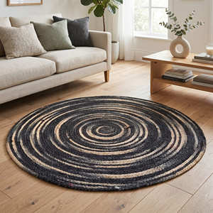 Tapis en jute tressé fait main noir pour la décoration moderne de fermes et de maisons industrielles - Product Image 3