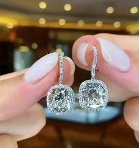 925 Moissanite Special Halo Design Cushion Cut Women's <b>Earrings</b> in White Gold Plated Drop <b>Diamond</b> <b>Earrings</b> for Women's - Product Image 4