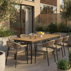Juego de Mesa de Comedor Rectangular Resistente y Minimalista con Ocho Sillas Cómodas para Restaurante o Uso en Exteriores - Product Image 4