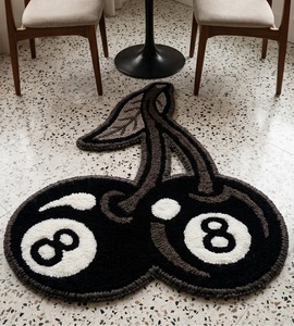 Alfombra de Lana Antideslizante con Diseño Único de Bola 8 en Forma de Cereza, Hecha a Mano, en Blanco y Negro, Suave y Afelpada para Decoración del Hogar - Product Image 1