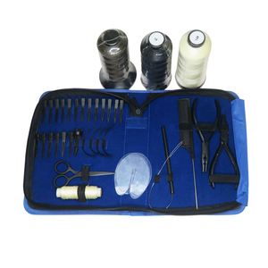 Kit professionnel d'extensions capillaires avec outils et accessoires pour l'installation et le retrait, dans un étui bleu - Product Image 6