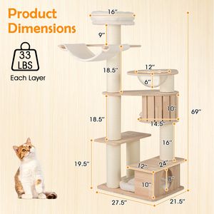 Árbol para Gatos de 69 Pulgadas de Alto con una Cómoda Plataforma Superior y Cojines de Felpa Lavables - Product Image 5