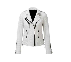 Blouson Moto Femme Populaire en Peau de Mouton Véritable Respirant, Satin Anti-Plis, Séchage Rapide, Rembourré en Polyester, Rivets, Printemps Automne - Product Image 4