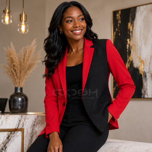 Blazer de costume professionnel pour femme Cosh International Sorority Sisterhood, en tissu tissé anti-rides, bicolore rouge et noir, chaud et élégant - Product Image 3