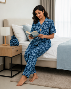 Conjunto de Pijama de Lujo para Mujer, 100% Algodón Estampado, Manga Corta, Ligero, con Bolsa con Cordón, Suave y Transpirable - Product Image 4