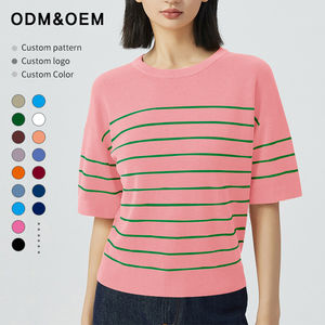 Nouveau T-shirt décontracté rayé à manches courtes et col rond pour femme, collection été 2026 - Product Image 2