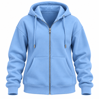 Sweat à capuche zippé de qualité supérieure bleu clair pour femme, en polaire, avec cordon de serrage, poche kangourou et épaules tombantes