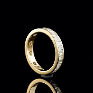 Luxury Moissanite <b>Ring</b> Eternity Band <b>Emerald</b> Cut VVS Moissanite 925 <b>Silver</b> 14K Gold Plated Half Channel Setting Wedding <b>Ring</b> - Product Image 3