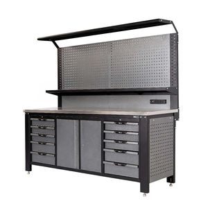 Banco da Lavoro in Acciaio per Garage 7FT con Pannelli Forati, Ripiani Regolabili, Prese di Corrente, Porta USB e Lampade LED Magnetiche - Product Image 2