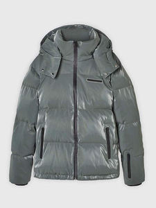 Men's Gray Hooded Puffer Jacket Stand Collar Zipper Closure Windproof Down Filled <b>Winter</b> <b>Coat</b> Casual Style - Product Image 6