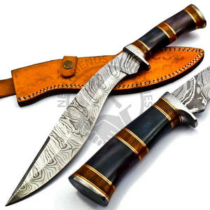 Couteau à lame fixe neuf, fait main en acier Damas, couteau Bowie de collection, couteau de chasse, couteau de survie avec manche en os et étui - Product Image 1