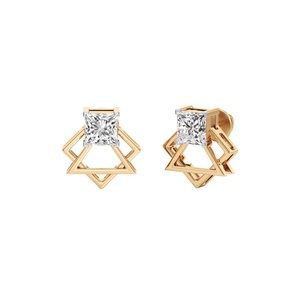 Boucles d'oreilles clous en diamant taille princesse géométrique en or massif 14 carats, design minimaliste pour femme, à porter au quotidien - Product Image 1