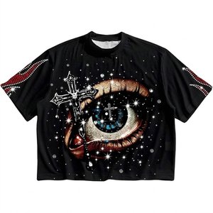 T-shirt surdimensionné à épaules tombantes pour hommes, en coton uni, avec strass de haute qualité, impression de logo personnalisée, vente en gros, vêtements pour hommes - Product Image 1