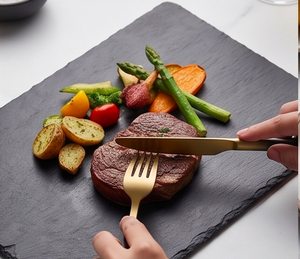 Ensemble de couverts modernes en or mat avec manches dégradées noires, compatibles lave-vaisselle, pour mariage, fête, usage quotidien et restaurant - Product Image 6