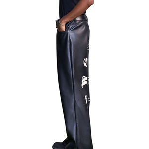 Pantalones Anchos Unisex de Piel Sintética Personalizados, Estilo Urbano, Estampado Gráfico, Cintura Alta, Casuales, Venta al Por Mayor OEM Premium - Product Image 5