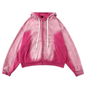 Sweat-shirts à capuche pour hommes avec fermeture éclair, style décontracté, lavage à l'acide, service personnalisé OEM/ODM, sweat-shirts à capuche surdimensionnés pour hommes, épaules tombantes, fermeture éclair - Product Image 1