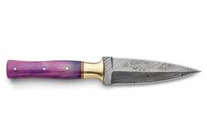 Cuchillo abrecartas de acero de Damasco hecho a mano con mango de madera morada y pomo de latón - Product Image 6