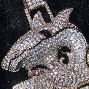 จี้รูปฉลามขนาดใหญ่ประดับเพชรโมอิสซาไนต์ VVS ชุบทองคำสีกุหลาบบนเงินแท้ 925 สไตล์ฮิปฮอปสำหรับผู้ชาย - Product Image 3