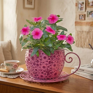 Pot à fleurs vintage en fer, pot à plantes creux en métal, décoration de jardin intérieur - Product Image 3