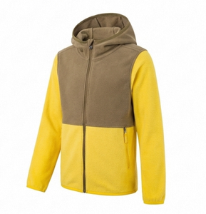 Men's <b>Hooded</b> <b>Fleece</b> <b>Jacket</b> Yellow Brown Color Blocking Casual Autumn Wear Zipper Closure Regular Fit - Product Image 3