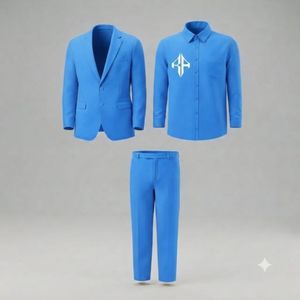 Traje de Pantalón y Chaqueta de Terciopelo Estilo Italiano para Hombre, Antiarrugas, Transpirable, Cierre de Botones, Diseño Plano Frontal, Viscosa/Poliéster - Product Image 1