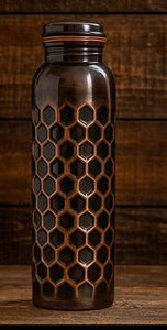 Antique Embossed Pure <b>Copper</b> Water <b>Bottle</b> 950ml for Ayurvedic <b>Drinking</b> Water Daily Home Office Gym and Wellness Use - Product Image 5