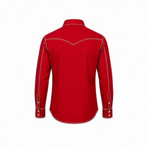 Chemise de travail occidentale ignifuge rouge pour homme avec surpiqûres blanches, poche poitrine, logo personnalisé, vêtements de travail industriels de haute qualité - Product Image 2
