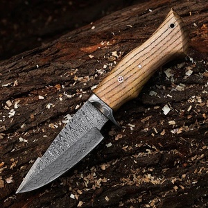 Cuchillo de Caza de Acero de Damasco Hecho a Mano, Personalizable, con Mango de Madera, Funda de Cuero para Supervivencia al Aire Libre y Camping, Fabricación Personalizada OEM - Product Image 2