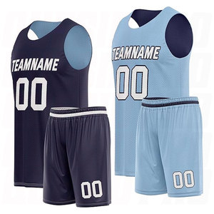 Vêtements de basketball par sublimation, séchage rapide, bleu marine et bleu-gris, maillot sans manches respirant imprimé par sublimation personnalisé - Product Image 1