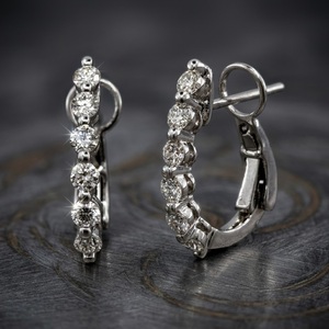 Minimalist Au750 White Gold Natural Diamond Huggie Earrings Single Row Secure French <b>Clip</b> Bridal Fine Jewelry HK Wholesale - Product Image 1