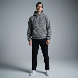 Hoodie en laine tricotée surdimensionné pour homme, coupe courte, manches lanternes, couleur unie, anti-boulochage, sans doublure, idéal pour l'hiver - Product Image 3