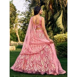 Impresionante Red De Lentejuelas Rosa Dama De Honor Lehenga Choli Con Dupatta - Product Image 3