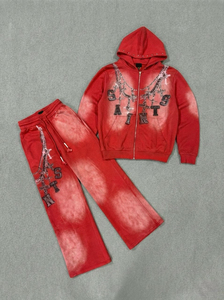 Custom Men's French Terry Sweatsuit 100% Soft Cotton Graphics Dtg Printed Hoodie Jogger <b>Set</b> Full Zip Streetwear Tracksuit - Product Image 4