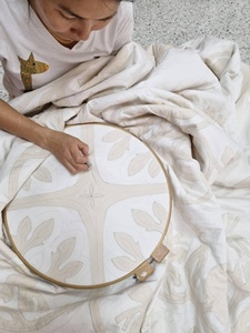 <b>Neutral</b> White Beige Hawaiian Applique Quilt Bedspread Hand Stitched Cotton Bed Cover Custom Coastal Heirloom <b>Bedding</b> For Beds - Product Image 2