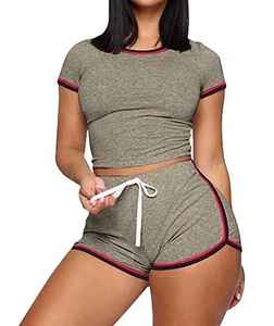 Nouveautés, ensemble d'été pour femmes, col rond, couleur unie, tissu confortable de haute qualité, manches courtes, logo de la marque - Product Image 6