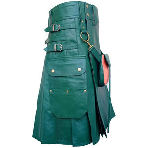 Kilts pour hommes en cuir de vache vert chasseur, modèle utilitaire avec Sporran sur le devant, collection 2026 - Product Image 3