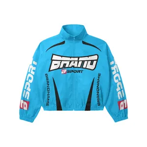 Bright Blue Windbreaker Tracksuit Set | Oversized <b>Zip</b> Hooded Jacket & Pants | Streetwear Matching Set OEM Private Label - Product Image 2