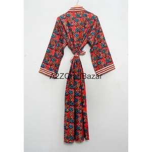 Kimono Indio 100% Algodón al por Mayor, Kimono de Algodón con Estampado a Mano, Fabricante de Ropa de Mujer, Kimono Largo de Diseñador - Product Image 5