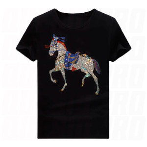 เสื้อยืดสตรีทแวร์คุณภาพสูงสำหรับผู้ชาย ผ้าคอตตอนหนา 220GSM ประดับเพชรเทียม เสื้อยืดโอเวอร์ไซส์แฟชั่นลำลองระดับพรีเมียม รับผลิตแบบ OEM - Product Image 5