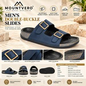 Sandalias de cuero PU azul marino con doble hebilla, punta abierta, estilo casual, correa ajustable, forro de cuero, suela de EVA duradera - Product Image 6