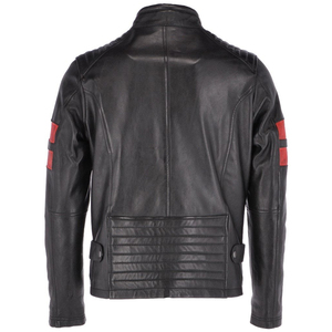 Men's Black Leather Motorcycle Jacket Stand Collar Zipper Closure Slim Fit Moto Style Winter Wear <b>Thin</b> Front Breathable - Product Image 3