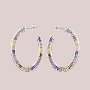 Modernos Pendientes de Aro Plateados con Cristales Multicolores y Engaste de Diamantes de Imitación para Mujer, Joyería para Fiestas - Product Image 1