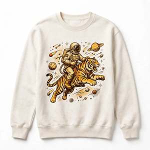 Sweat-shirt à col rond en molleton de coton épais, imprimé graphique vintage Tigre Spatial personnalisé, style streetwear, pull unisexe en molleton - Product Image 1