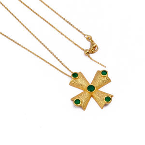 Natural Multi Green Onyx Gemstone Texture Pendant Necklace - Gold Plated <b>Cross</b> Adjustable <b>Chain</b> Jewelry For Her - Product Image 2